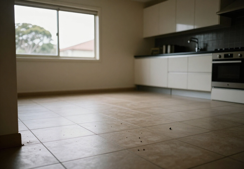 Empty, sanitised kitchen cabinet after pest control